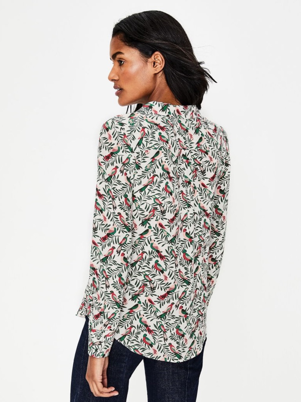 Boden Tabitha 100% Silk White Blouse with Red & Green Bird Print - Picture 5 of 16